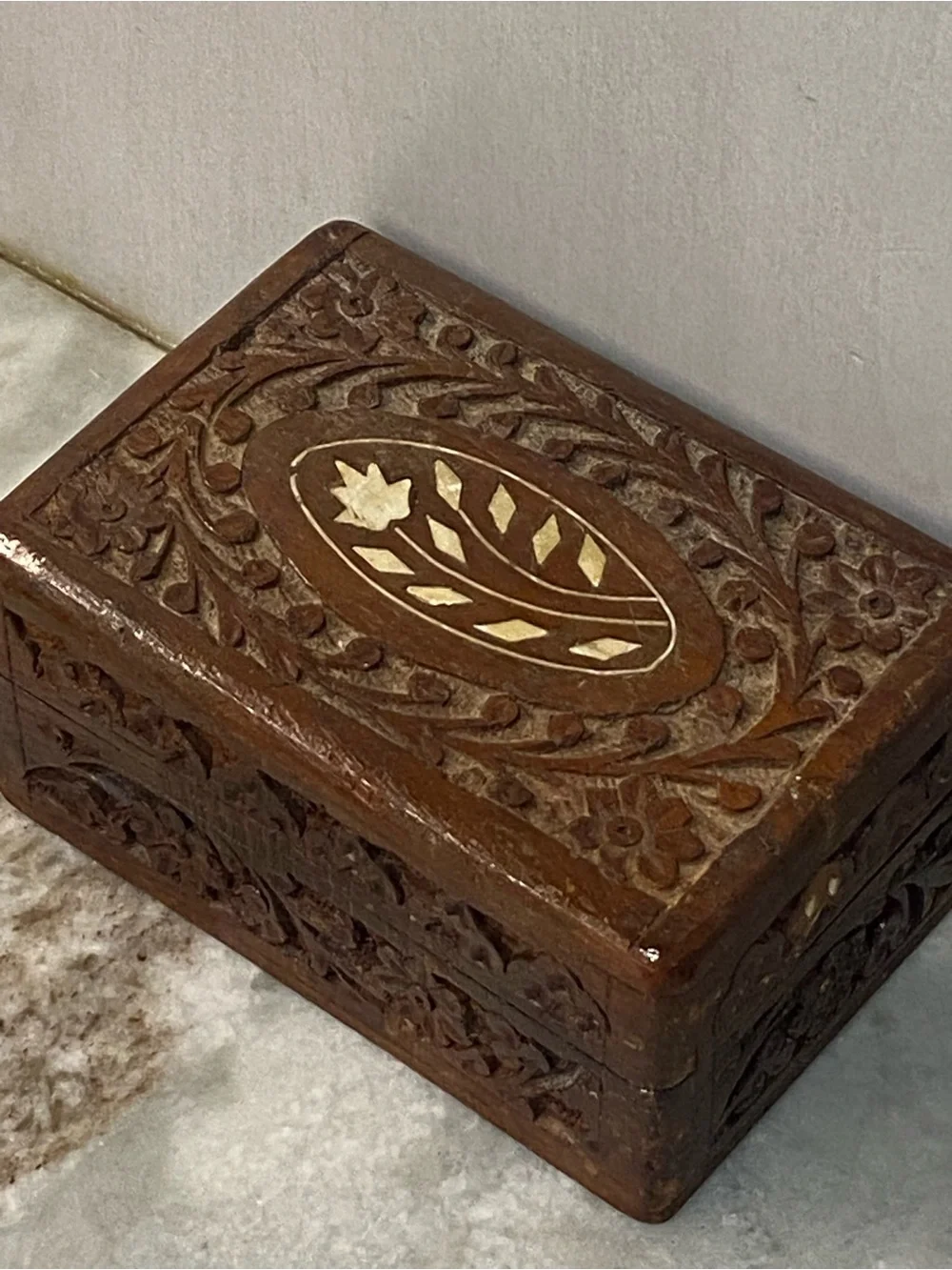 Vintage Pier 1 Carved Wood Trinket Box India Boho